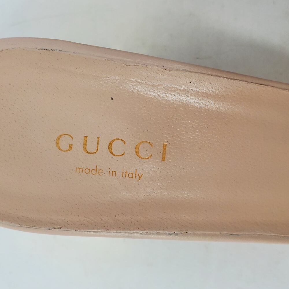 Gucci Sandals Interlocking G Cut-Out Leather Light Nude Gold Heel Size 37 US 7 - Picture 10 of 11
